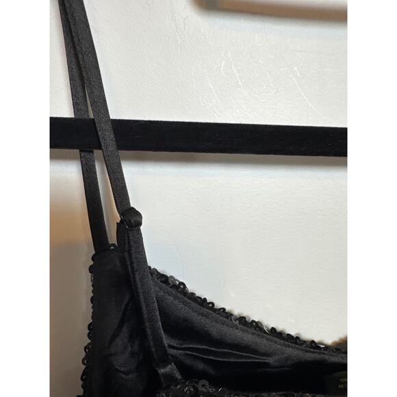 Brand New House of Harlow Sequined Black Satin Slip Dress Small Midi - Picture 9 of 10